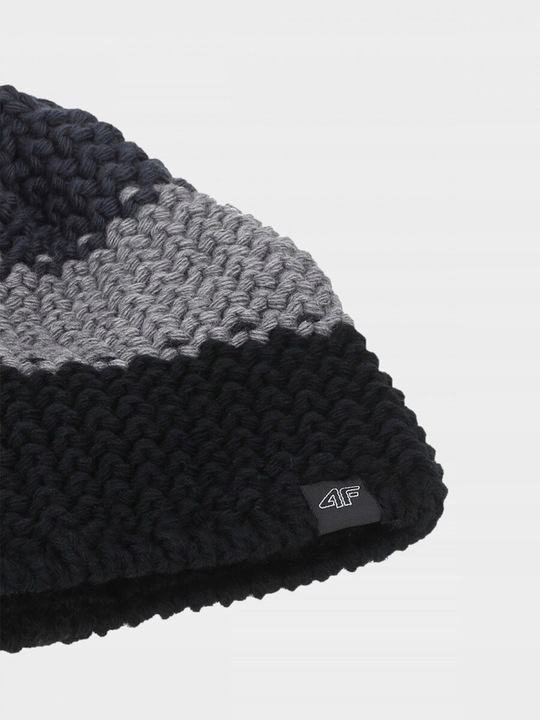 4F CIEPŁA Męska Czapka Zimowa z Pomponem Wełną Polarem ACAPM461 > L