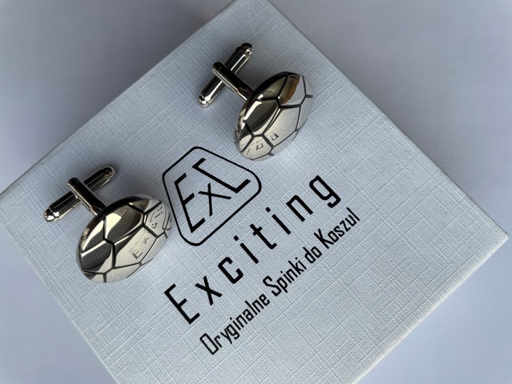 Modne eleganckie spinki do mankietów EXC Srebrna Piłka chromowane