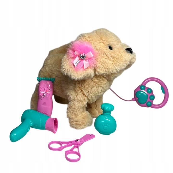 INTERAKTYWNY PIESEK PLUSZOWY NA SMYCZY CHODZĄCY SZCZEKAJĄCY N BATERIE XXL