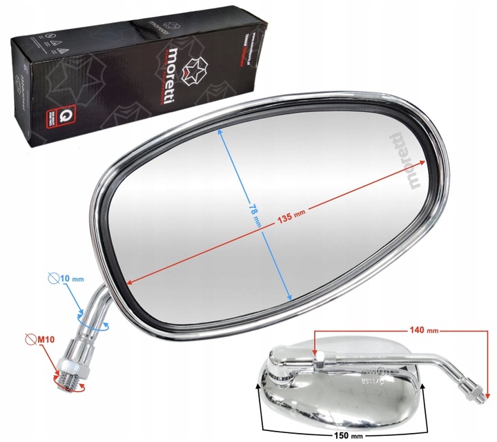 LUSTERKA DO MOTOCYKLA MOTOCYKLOWE M10 Duże Chrom Chopper Bobber MORETTI