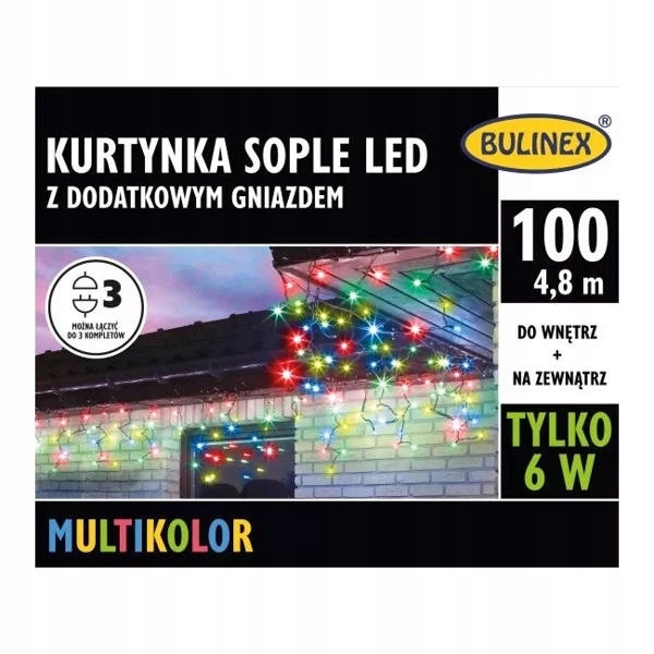lampki Kurtyna sople - Bulinex 100LED - 4,8m - multikolor - zewnętrzne IP44