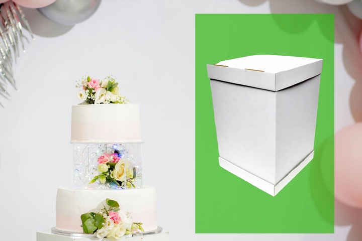 PUDEŁKO NA TORT PIĘTROWY 36x36x45 cm BIAŁE MOCNY GRUBY KARTON OPAKOWANIE