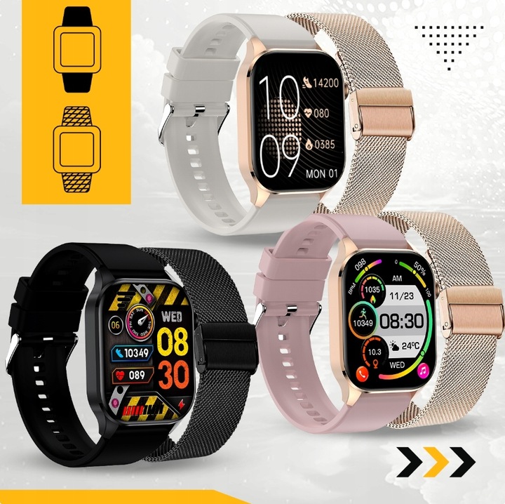 SMARTWATCH DAMSKI ZEGAREK POMIAR GLUKOZY CIŚNIENIE MENU PL ROZMOWY 2 PASKI