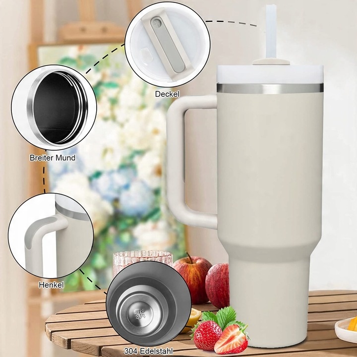 1200ML KUBEK TERMICZNY ZE SŁOMKĄ I USTNIKIEM TERMOS DO SAMOCHODU