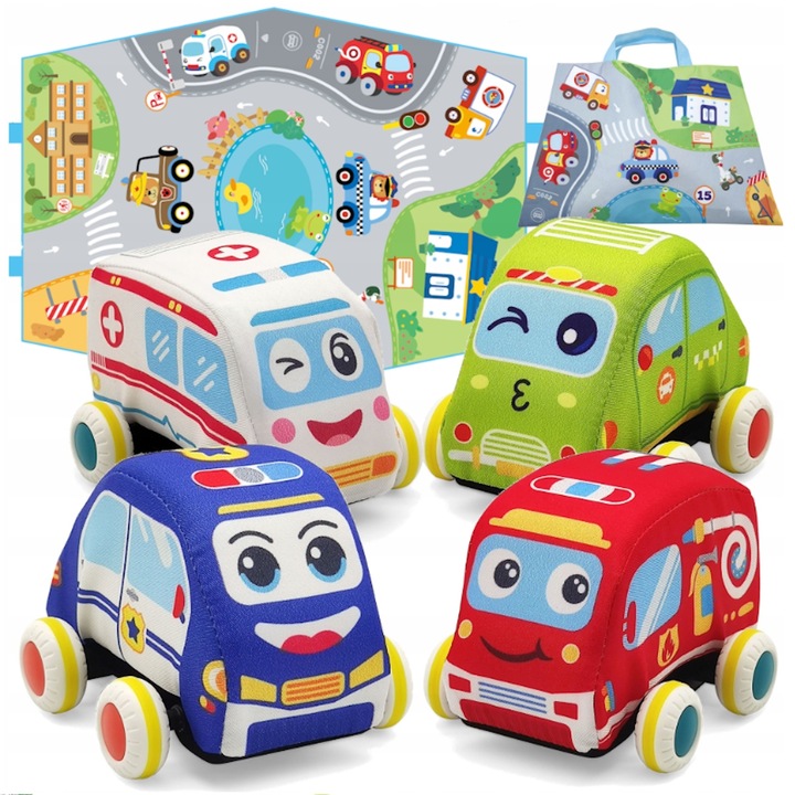 Pluszowe AUTKA miękkie z napędem 4 auta MATA PODKŁADKA ulice TORBA