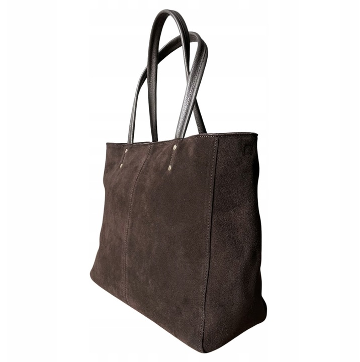 Czekoladowa zamszowa torebka A4 shopper ciemny brąz ZAMSZ Vera Pelle