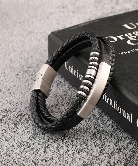 Bransoletka OJCA syna męska skórzana KOLUSZKA srebrne z grawerem PREZENT