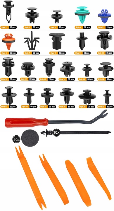 SPINKI SAMOCHODOWE KLIPSY KOŁKI DO AUTA TAPICERKI 680 SZTUK 5x NARZĘDZIA