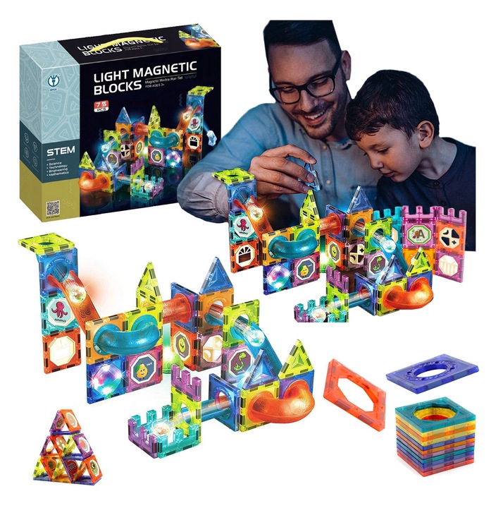 KLOCKI MAGNETYCZNE ŚWIECĄCY TOR KULKOWY PANELE DLA DZIECI ZESTAW KLOCKÓW