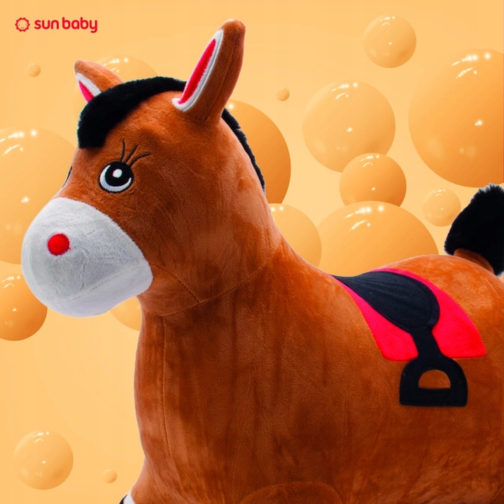 Skoczek pluszowy dla dzieci do skakania Konik brązowy z pompką