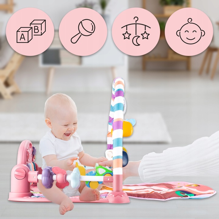 MATA EDUKACYJNA INTERAKTYWNA Z PIANINKIEM GRZECHOTKI GRYZAKI DLA NIEMOWLĄT