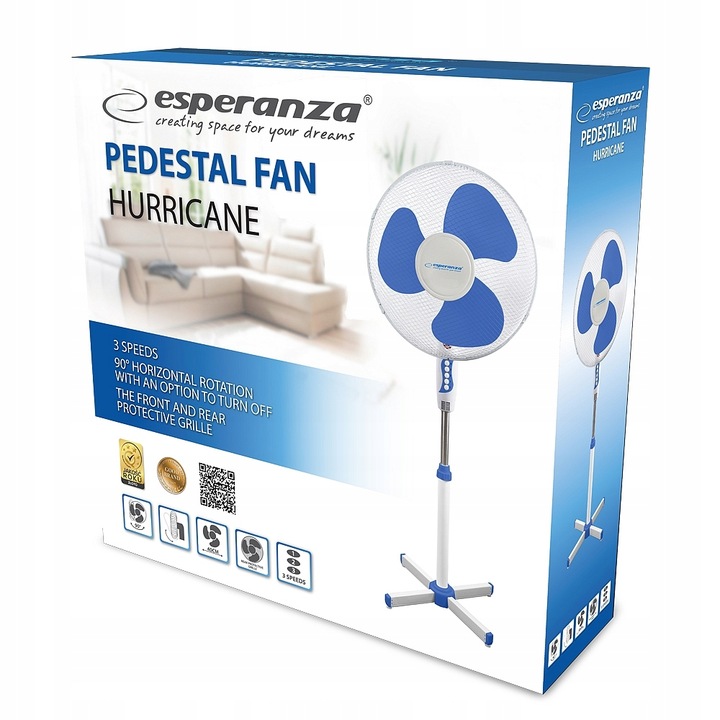 WENTYLATOR 16'' STOJĄCY HURRICANE BIAŁO-NIEBIESKI ESPERANZA EHF001WB