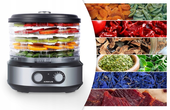 Suszarka Spożywcza do Grzybów Owoców Warzyw Dehydrator INOX 450W Krexus