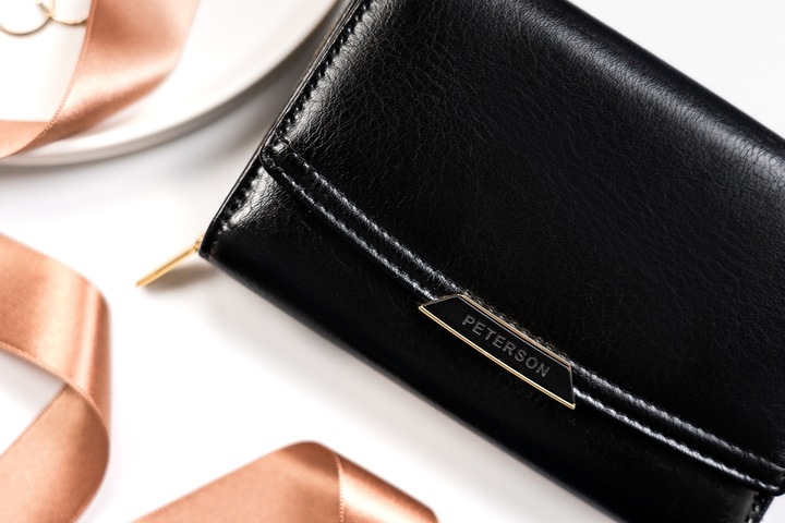 PETERSON portfel damski poziomy RFID STOP portmonetka na zatrzask czarny