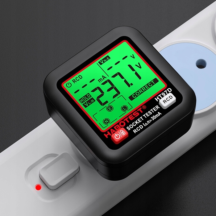 HABOTEST HT97D TESTER NAPIĘCIA GNIAZDEK SIECIOWYCH ELEKTRYCZNYCH DUŻY LCD