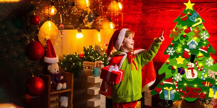 CHOINKA Z FILCU FILCOWA LED ZABAWKA DLA DZIECI DEKORACJE ŚWIĄTECZNE ŚWIĘTA