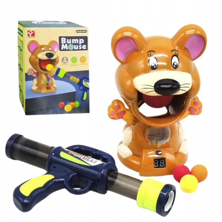 GRA ZRĘCZNOŚCIOWA MYSZ STRZELANIE DO CELU PISTOLET KULKI PREZENT DLA DZIECI