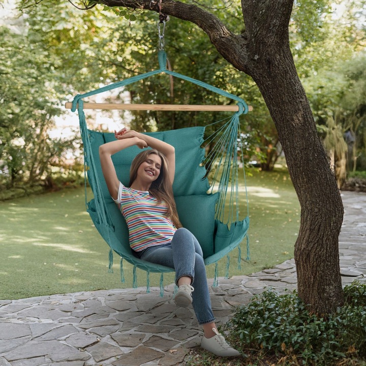 FOTEL WISZĄCY KRZESŁO BRAZYLIJSKE HUŚTAWKA HAMAK BOHO FRĘDZLE OUTTEC