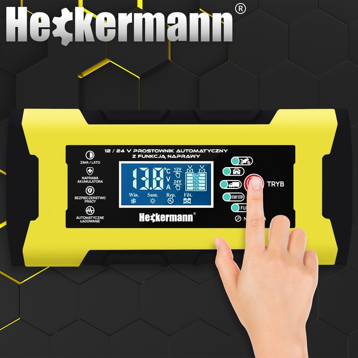 PROSTOWNIK SAMOCHODOWY DO AKUMULATORÓW Z FUNKCJĄ NAPRAWY 12V 5A 24V 10A
