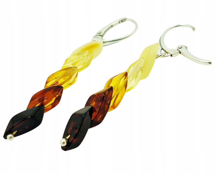 KOLCZYKI SREBRNE Z BURSZTYNEM CIENIOWANE DŁUGIE WISZĄCE NA PREZENT + GRATIS