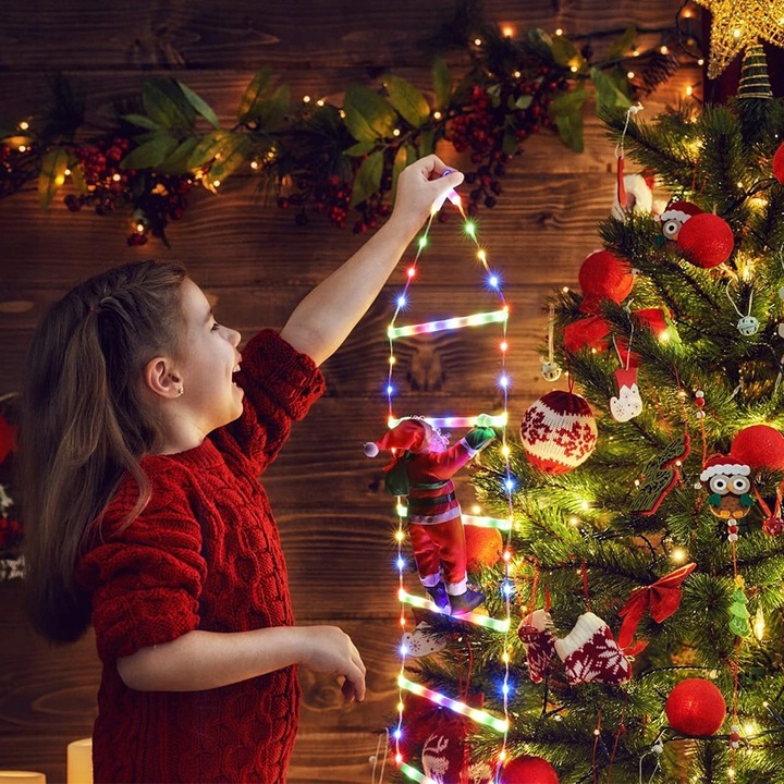 ŚWIĄTECZNE LAMPKI LED DRABINKA ŚWIĘTEGO MIKOŁAJA 8 TRYBÓW 75 CM PILOT USB