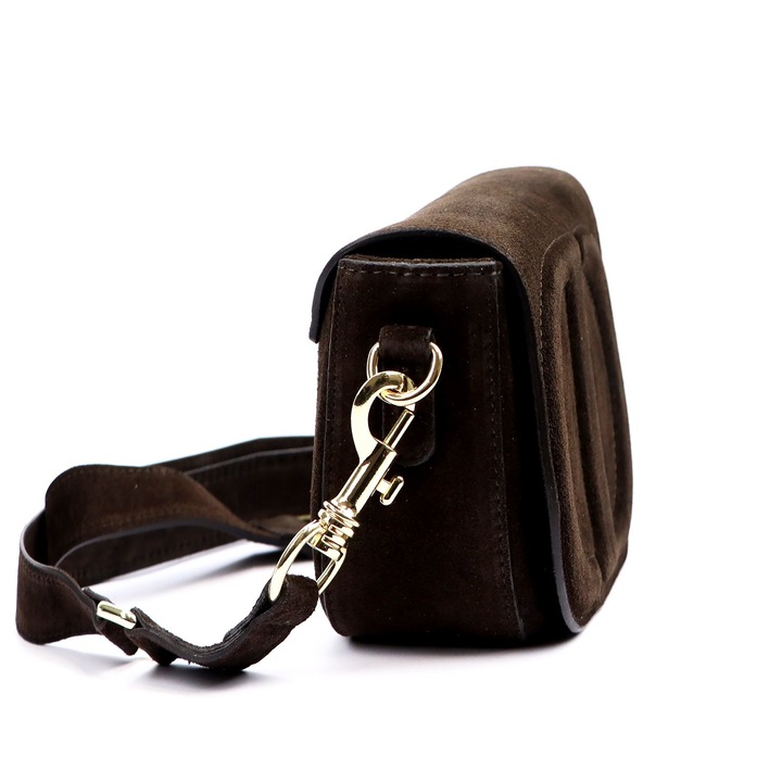 Czekoladowa zamszowa torebka damska Listonoszka Vera Pelle brązowa zamsz