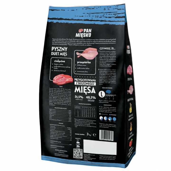 PAN MIĘSKO Cielęcina z Przepiórką 3kg L dla szczeniąt dużych ras