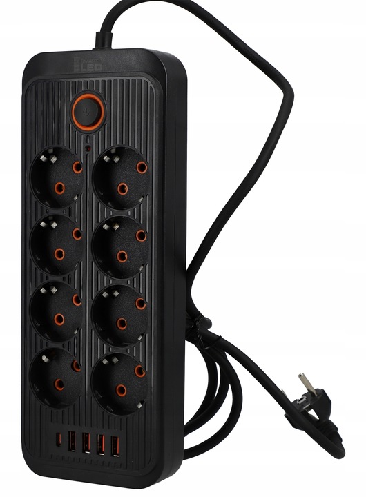 Przedłużacz Listwa Zasilająca Sieciowa 2M 8 Gniazd 230V + 4X USB Ładowarka