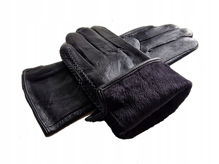 RĘKAWICZKI SKÓRZANE DAMSKIE OCIEPLANE SKÓRA CIELĘCA CZARNE NA JESIEŃ ZIMĘ