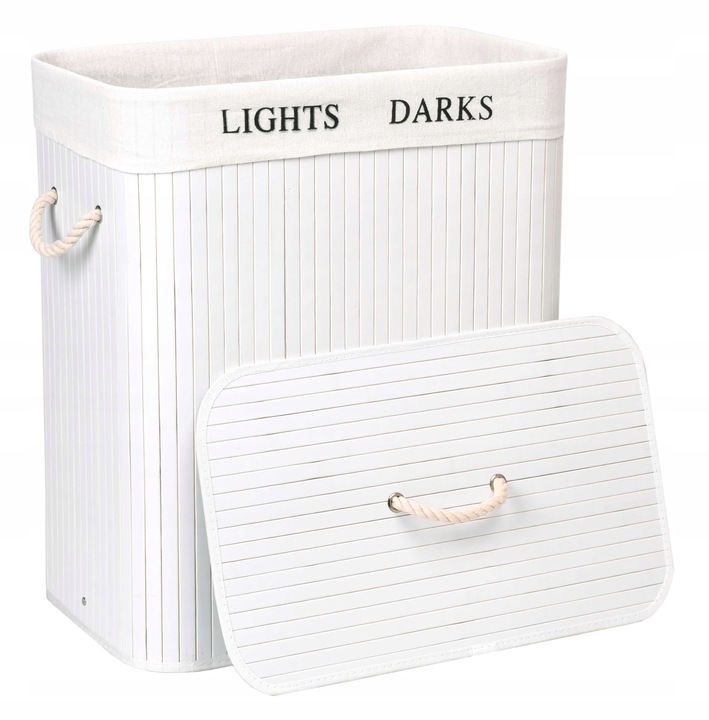 KOSZ BAMBUSOWY NA PRANIE BIELIZNĘ DWUKOMOROWY POJEMNIK Z PODZIAŁEM 100L