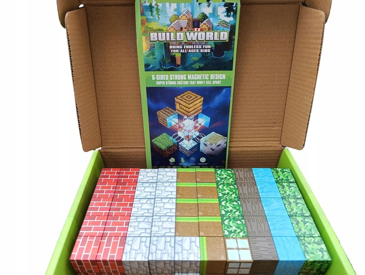 KLOCKI MAGNETYCZNE MOCNE KLOCKI SZEŚCIANY 100 SZT + 1 LUDZIK KLOCKI PIKSELE
