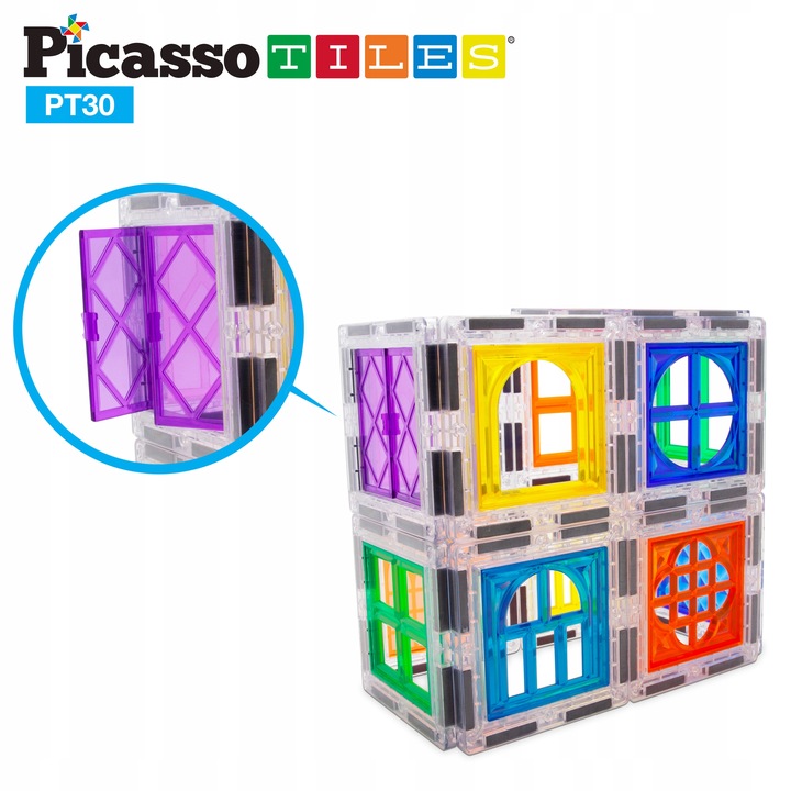 Klocki magnetyczne konstrukcyjne edukacyjne Picasso Tiles dla dzieci 30 el