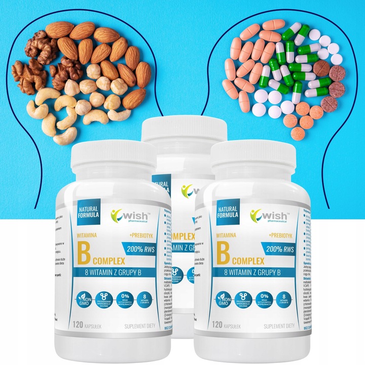 Witamina B-200 Complex B5 B6 B9 B7 B1 B2 B12 WEGAN