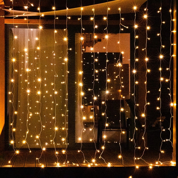 KURTYNA ŚWIETLNA 300 LED 3x3m SOPLE LAMPKI GIRLANDA BIAŁE PILOT NA OKNO