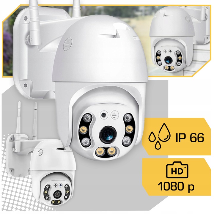 KAMERA ZEWNETRZNA WIFI OBROTOWA IP FULL HD 360 MONITORING ZOOM 4x DETEKCJA