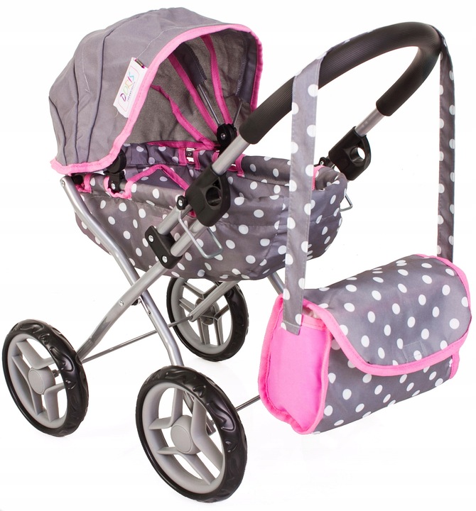 Wózek dla lalek GŁĘBOKI GONDOLA - SKŁADANY DASZEK - DUŻE KOŁA + TORBA Doris