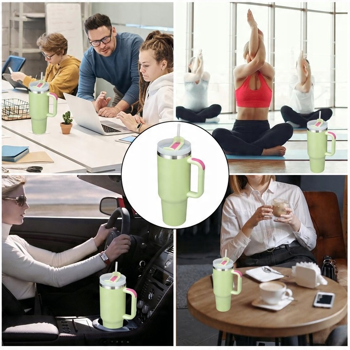 KUBEK TERMICZNY ZE SŁOMKĄ UCHWYTEM NA KAWĘ HERBATĘ SZCZELNY POJEMNY 1200ML