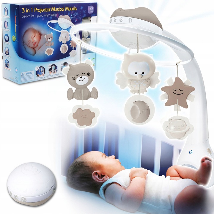 B-Kids KARUZELA DO ŁÓŻECZKA 3w1 PROJEKTOR LAMPKA