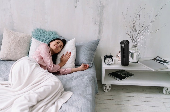 Wentylator kolumnowy HEVA PIX wiatrak biurkowy cichy stojący pilot LED