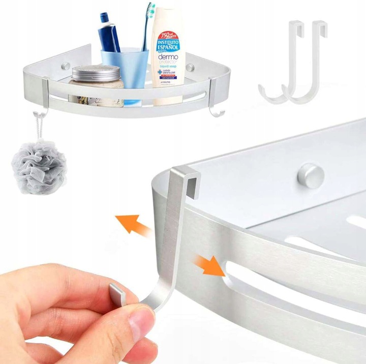 PÓŁKA ŁAZIENKOWA POD PRYSZNIC NAROŻNA SREBRNA ŚCIENNA PRYSZNICOWA KPL 2szt