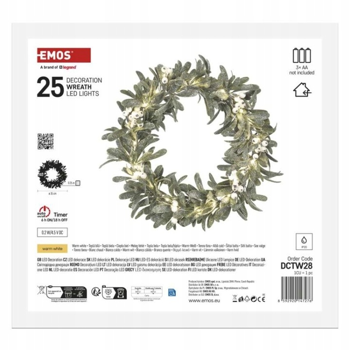 Dekoracje - wianek jemioła 25 LED, 3xAA, ciepła biel, IP20, timer EMOS