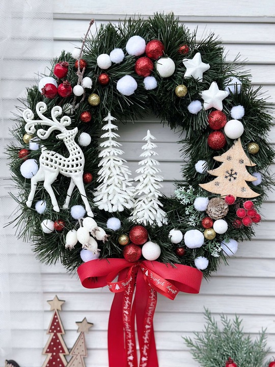 WIANEK ŚWIĄTECZNY BOŻE NARODZENIE WIENIEC NA DRZWI STROIK CHOINKI RENIFER