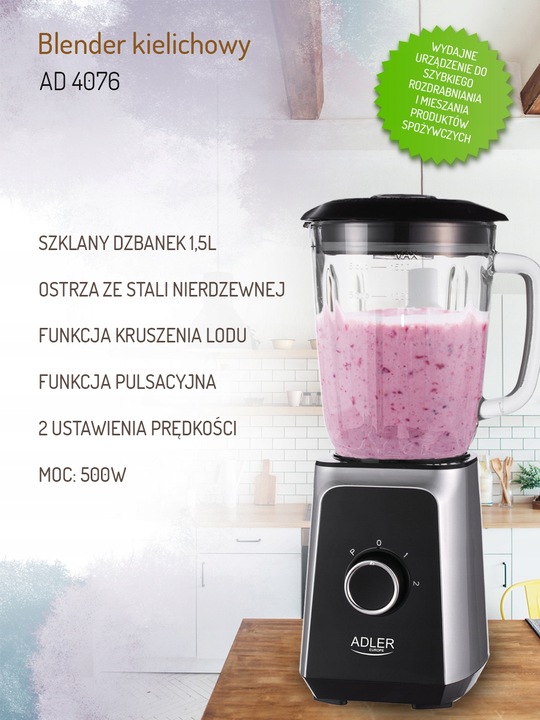 BLENDER KIELICHOWY ROBOT MIKSER 1000W ADLER AD4076