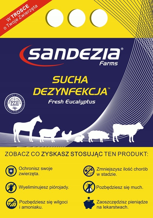 Sandezia 10kg – sucha dezynfekcja kurnika, obory i chlewni, wirusy bakterie