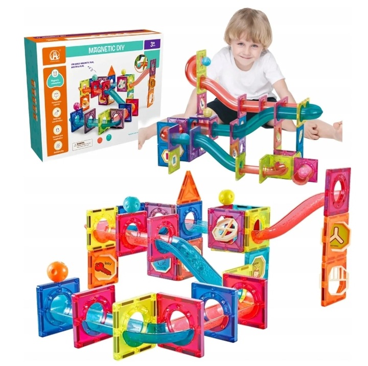 KLOCKI MAGNETYCZNE DLA DZIECKA 3D EDUKACYJNE TOR KULKOWY kulodrom