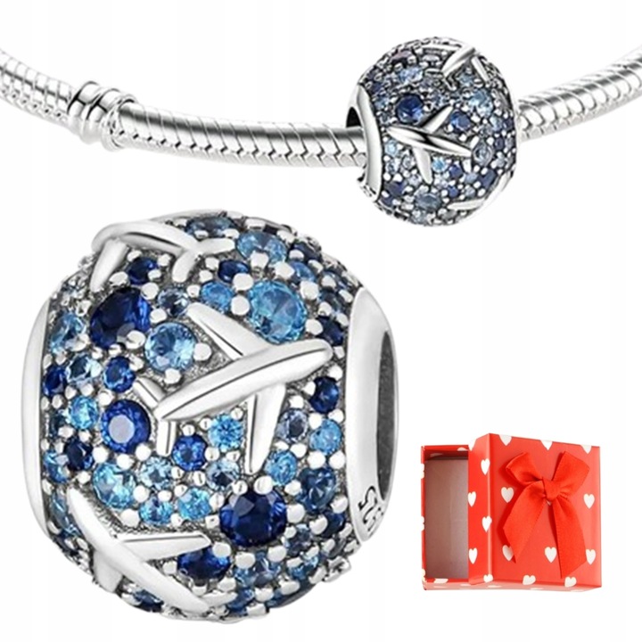 Charms zawieszka podróże srebrny charms samolot s925 + PUDEŁKO Gratis