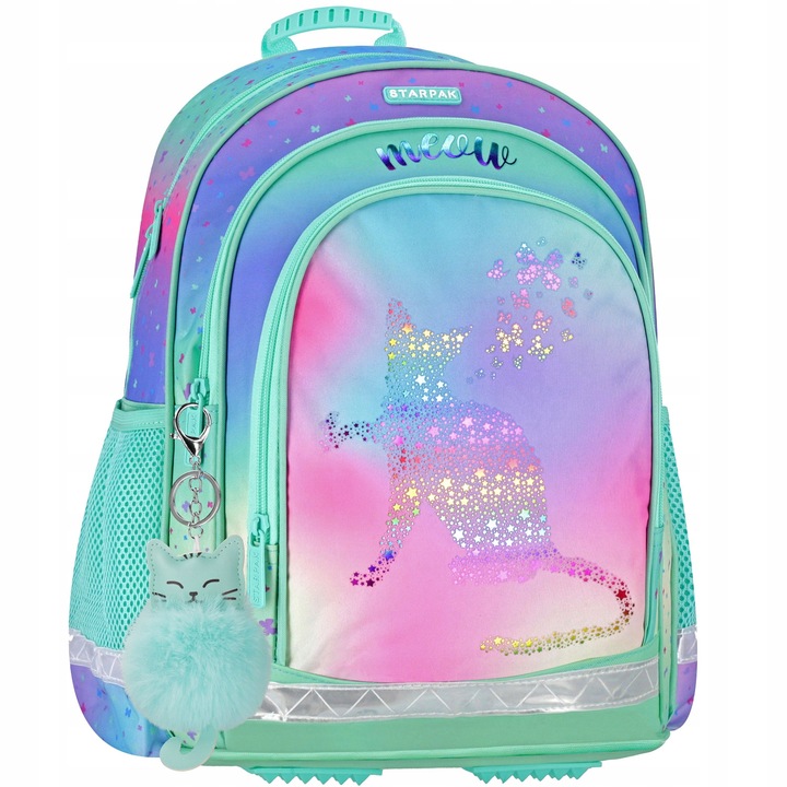 PLECAK SZKOLNY TORNISTER KLASA 1-3 Z KOTKIEM HOLO OMBRE KOT KOTEK KITTY