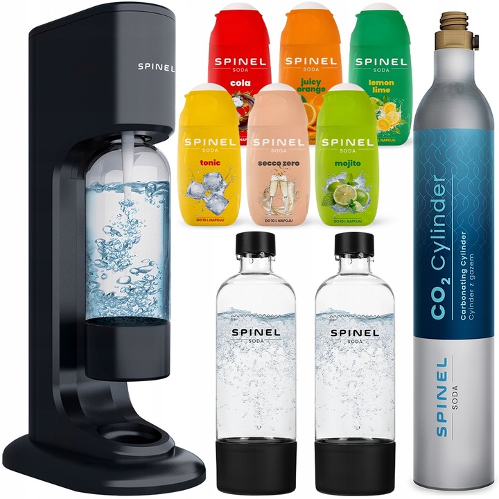 SATURATOR SPINEL SODA BubbleON DO GAZOWANIA WODY 2 BUTELKI 6 SYROPÓW DO 10L