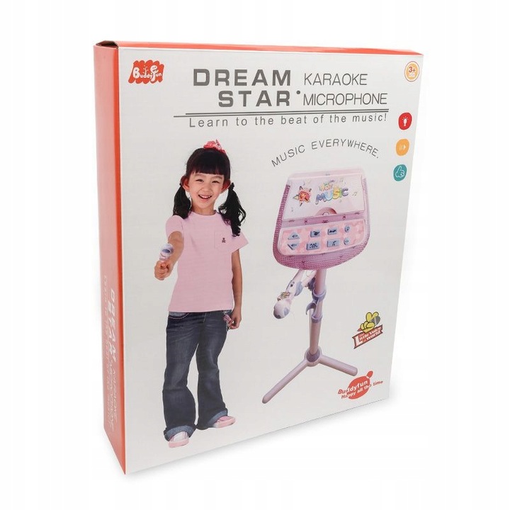 ZESTAW KARAOKE DLA DZIECI ODTWARZACZ MP3 MIKROFON STATYW NN KSET