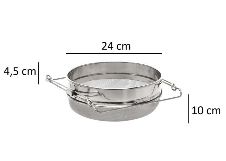 CEDZAK DO MIODU SITO PODWÓJNE NIERDZEWNE WIADRO ODSTOJNIK Z REGULACJĄ 24 cm